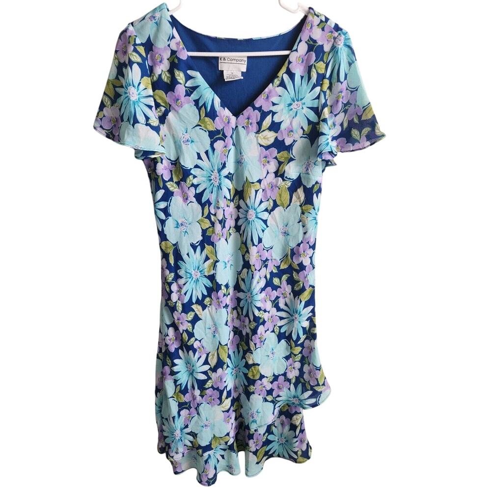 Vintage 1990s K & Company Womens Sz 12 Midi Floral Sundress Dress Blue